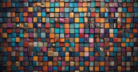 Fototapeta premium Dynamic photo mosaic; colorful squares & rectangles in varied sizes , art, template, grid