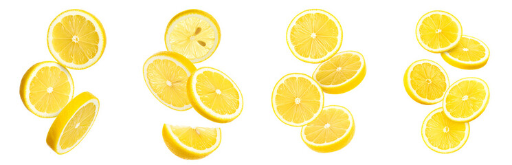 Transparent Background PNG Set Fresh Lemon Slices for Healthy Food Illustrations and Designs