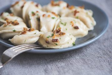 Traditional homemade Ukrainian vareniki, pies, dumplings, .