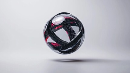 Abstract sphere with intricate interwoven dark patterns.