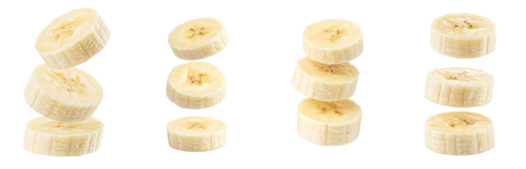 Banana Slices PNG Set on Transparent Background, Fresh and Healthy Fruit Collection