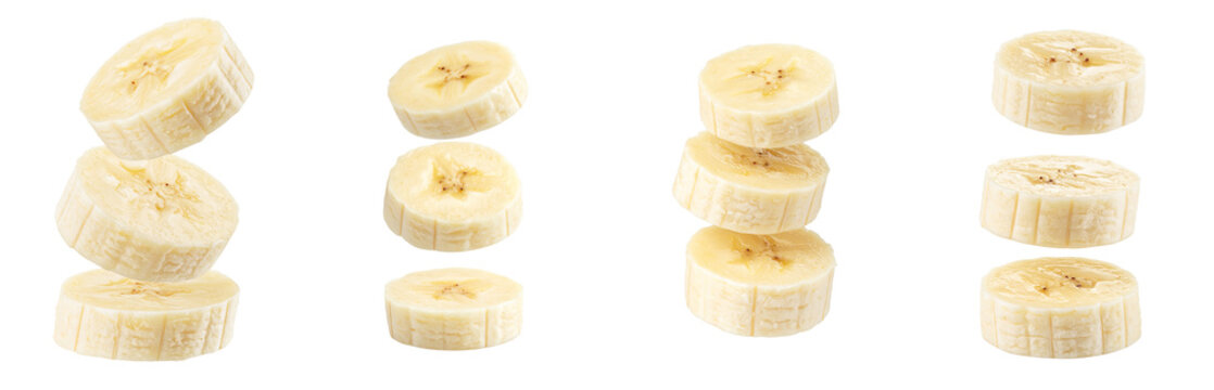 Banana Slices PNG Set on Transparent Background, Fresh and Healthy Fruit Collection