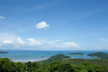 Landscape nature view blue sky white clouds over sea in good weather day
