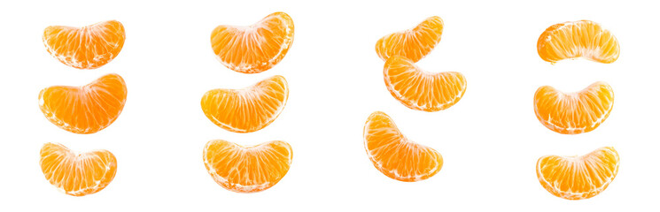 Mandarin Orange Slices PNG Set on Transparent Background, Fresh Citrus Segments