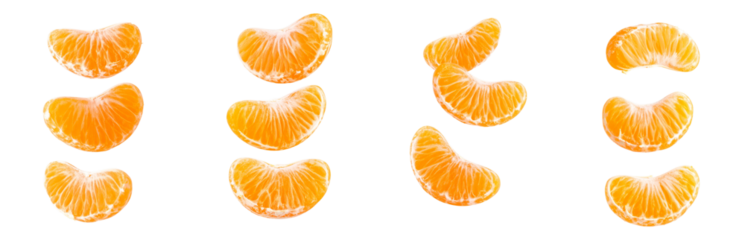 Mandarin Orange Slices PNG Set on Transparent Background, Fresh Citrus Segments
