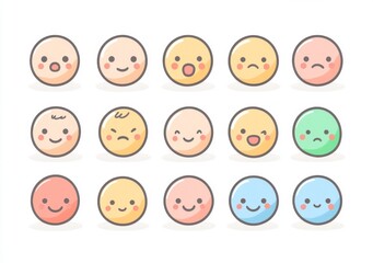 Baby face emotions icons set featuring eight linear expressions