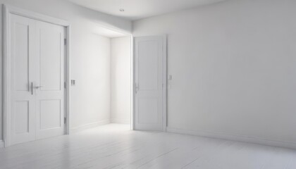 Fototapeta premium Clean white doors, open & closed, minimalist room , image, background, lines