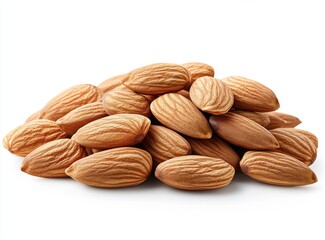 Pile of Light Brown Almonds on White Background
