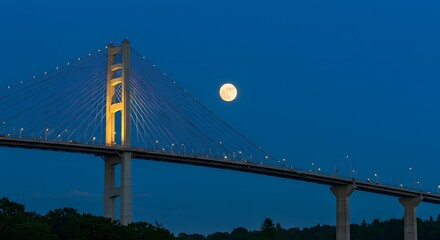 Obraz premium Bridge with moon at night