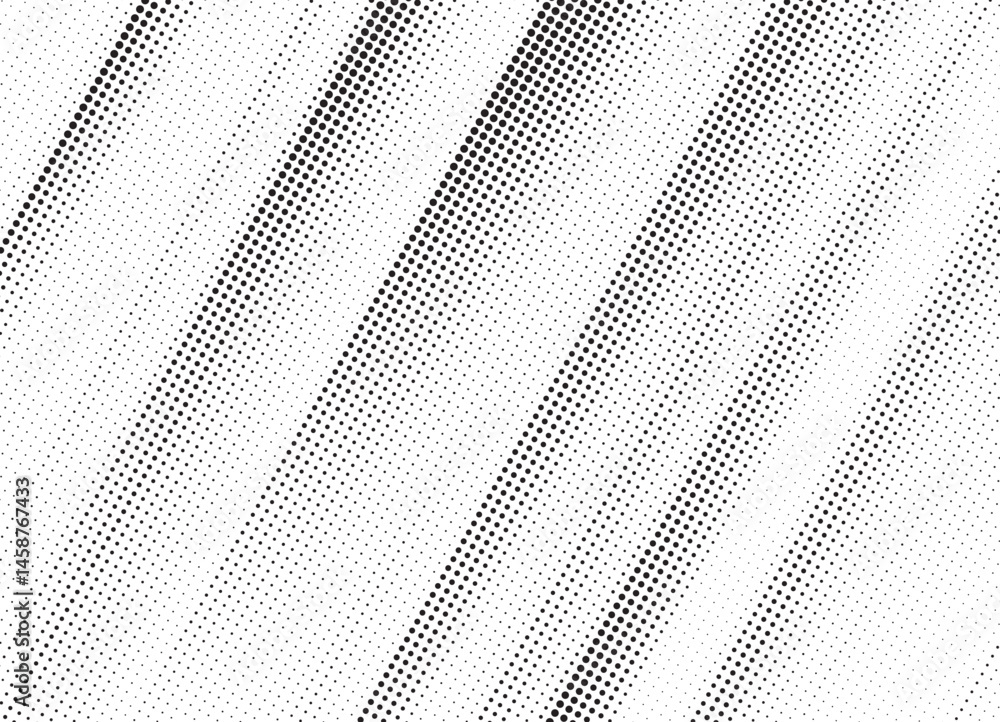 Poster Diagonal, oblique, slanting effect dots geometric vector pattern. Abstract halftone texture and background. Vector illustration.	