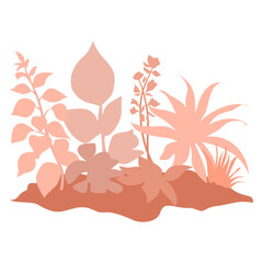 silhouette pastel grass and bushes with leaves isolated. Cartoon floral elements for ground cover.