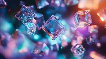 Floating, translucent cubes in vibrant, glowing light.