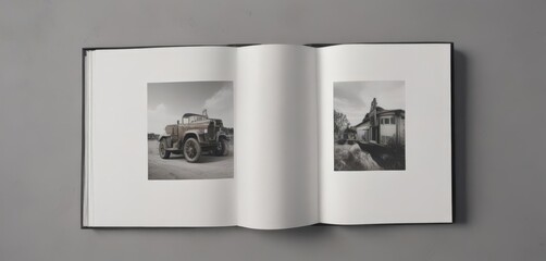 Open vertical photo album with crisp white pages, perfect for showcasing images , showcase, open