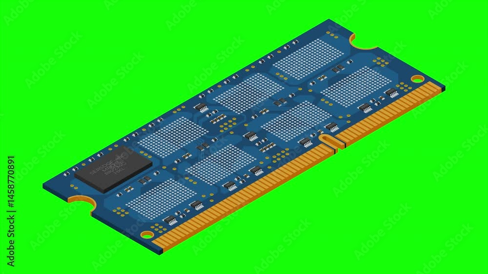 Fototapete Isometric random access memory animation. RAM memory realistic 3d isometric. Computer hardware components. 4K animation