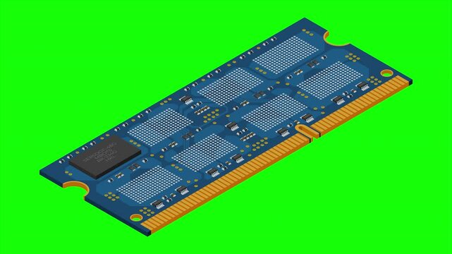 Isometric random access memory animation. RAM memory realistic 3d isometric. Computer hardware components. 4K animation
