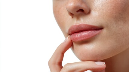 Obraz premium Woman's Lips with Finger on Chin
