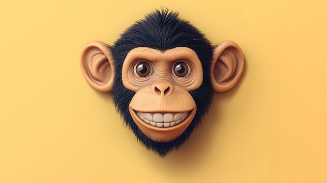 Smiling primate head, digitally rendered on a bright background.