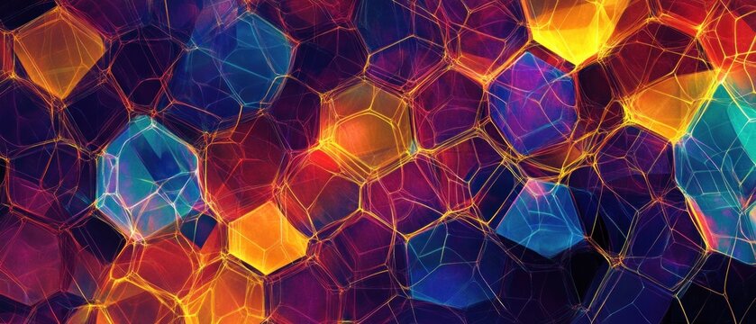 Abstract Hexagonal Network: Vibrant Colors and Geometric Patterns