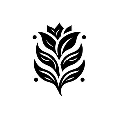 Minimalist Black and White Floral Emblem, Organic Design, Vector Illustration