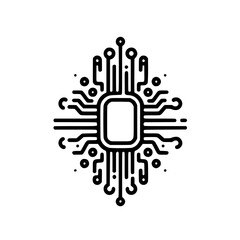 Minimalist Circuit Board Icon, Black and White Tech Design