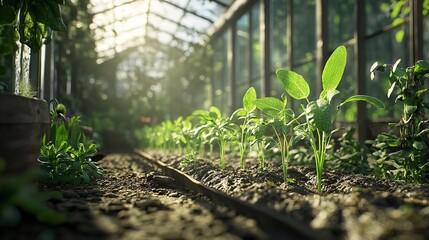 Growing plants in greenhouse, agriculture and farming concept, seedlings and sunlight, farm fresh produce