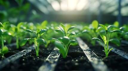 Seedlings growing in greenhouse agriculture farming plants cultivation sprouts horticulture germination  100