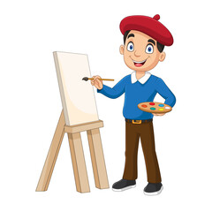 Cartoon of a painter painting a landscape