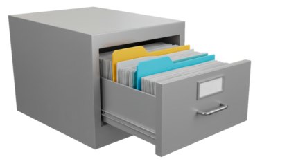 Open filing cabinet drawer with documents