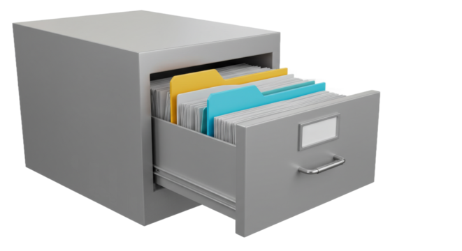 Open filing cabinet drawer with documents
