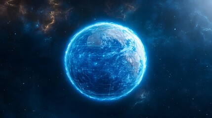 Fototapeta premium Hypothetical planet glowing in deep space.