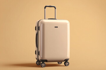 Suitcase on wheels on a beige background. 3d rendering