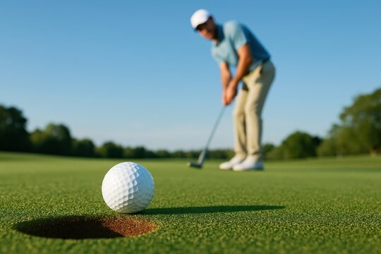 Golfer aiming for perfect putt. - Powered by Adobe