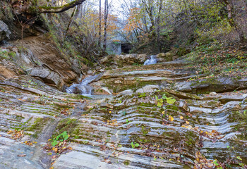 morning walks along the banks of the river with a view of the canyon structure - on a cool autumn morning