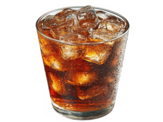 Refreshing cola beverage with ice cubes isolated on transparent background