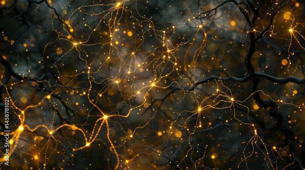 Poster abstract digital network with glowing nodes