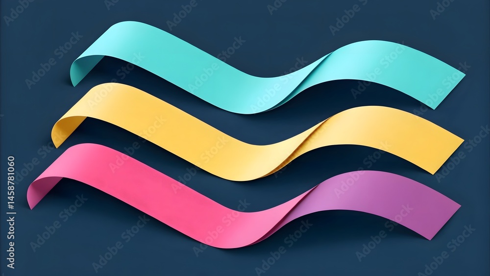 Poster colorful paper strips arranged in wavy patterns on a dark background creating a modern abstract desi