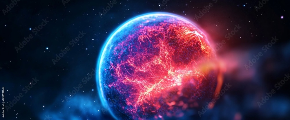 Poster exoplanet with intense surface activity in a distant star system view
