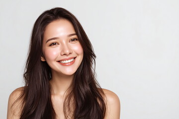 Naklejka premium Beautiful young asian woman with clean fresh skin on white background, Face care, Facial treatment, Cosmetology, beauty and spa, Asian women portrait.
