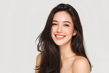 Naklejka premium Beautiful young asian woman with clean fresh skin on white background, Face care, Facial treatment, Cosmetology, beauty and spa, Asian women portrait.