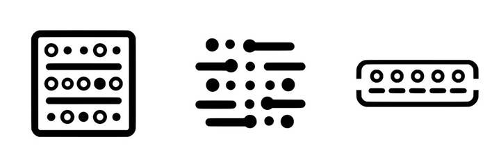 Vector illustration icons depicting data representation and visualization concepts with various styles and formats for use in digital design