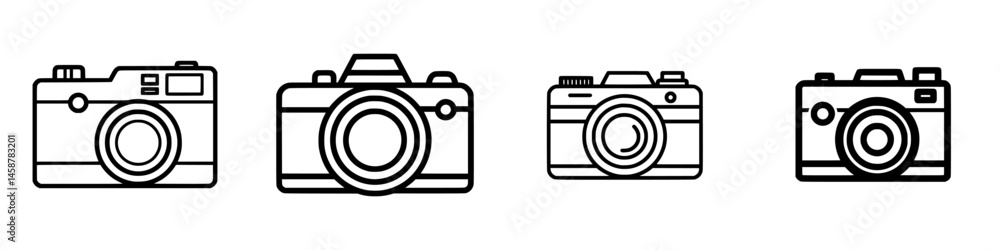 Poster vector illustration showcasing multiple camera designs, highlighting various styles and features for