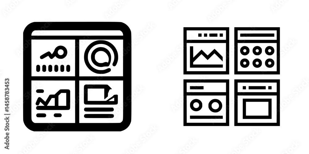 Poster vector illustration icons representing data visualization and dashboards for analytics and reporting