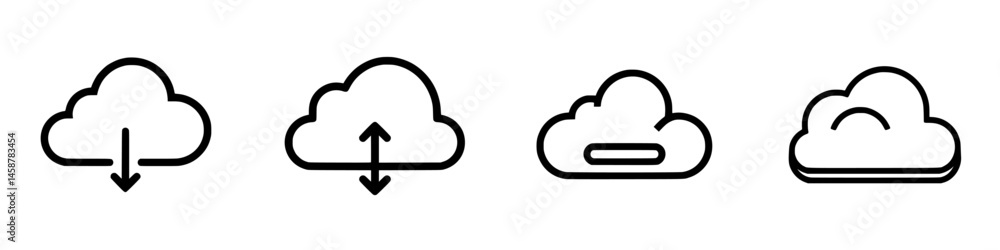 Aufkleber cloud icons for file upload, download, and storage activities in vector illustration style with a mi