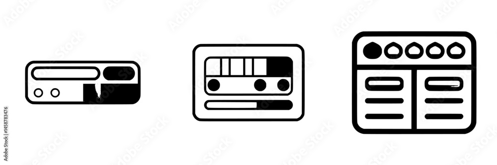 Poster vector illustration icons representing various digital interfaces for media playback and control