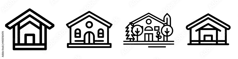 Poster various vector illustrations of houses representing different architectural styles and designs suita