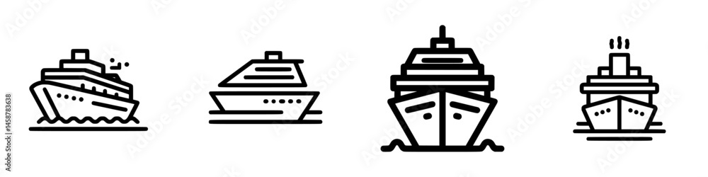 Poster various vector illustration icons of cruise ships designed with simple lines and distinct features s
