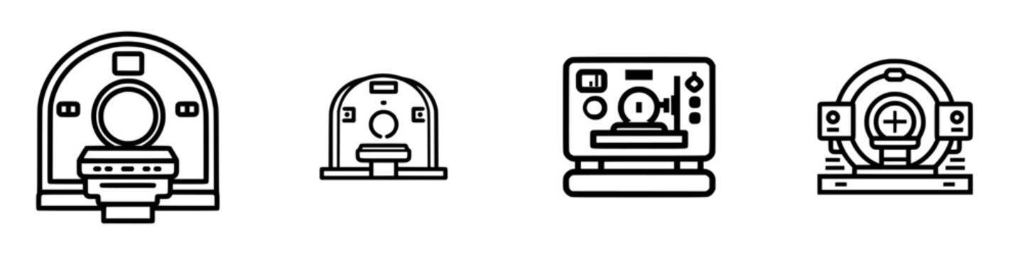 Vector illustration of MRI machines showing different perspectives and designs for medical and healthcare applications