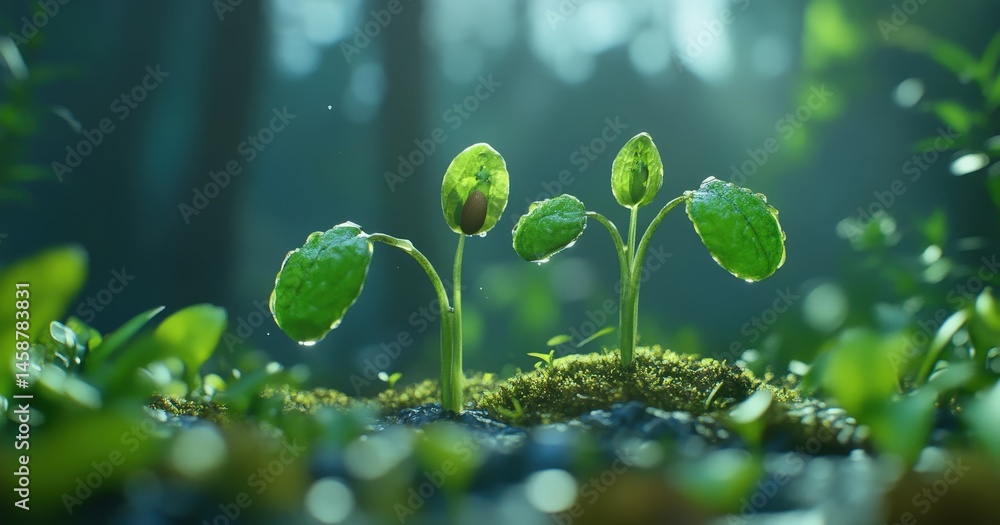 Poster a 3d animated sequence of a plant growing from a seed, with realistic textures and time-lapse effect