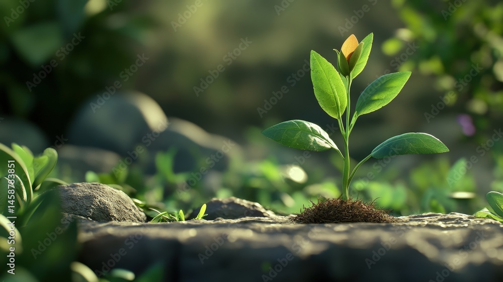 Poster a 3d animated sequence of a plant growing from a seed, with realistic textures and time-lapse effect
