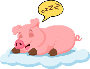 The pig is fast asleep on the clouds